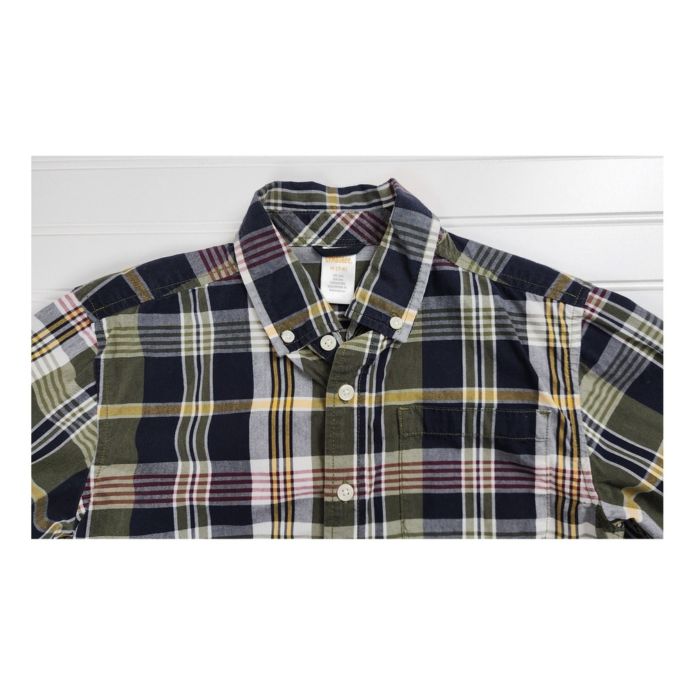 Gymboree Boys‎ Button Down Plaid Shirt Size 7/8 Medium Long Sleeve Green Navy